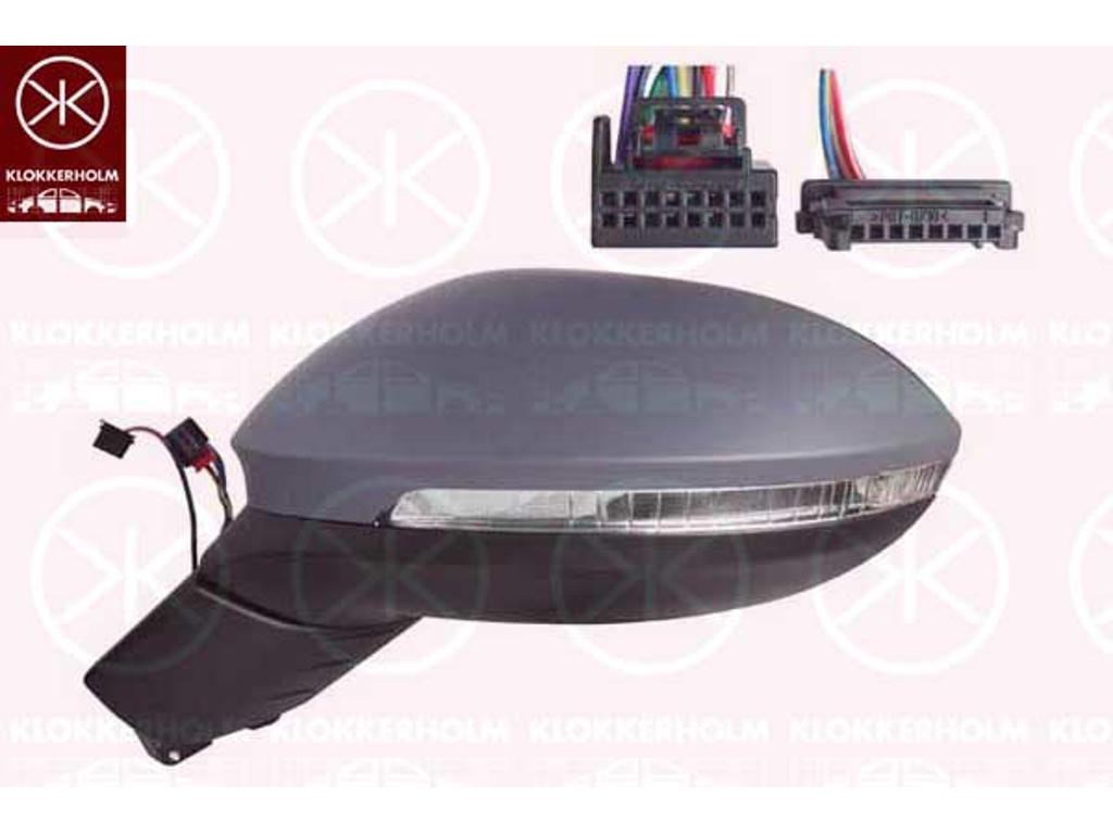 Exterior Mirror, Left, for vehicles with lane keeping assist, for electric mirror adjustment, Electronically foldable, Number of pins: 9, Number of pins: 3, with Peripheral Lighting, with indicator (LED), w/primer, Aspherical, Complete Mirror
