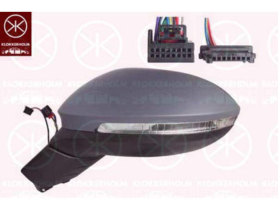 Exterior Mirror, Left, for vehicles with lane keeping assist, for electric mirror adjustment, Electronically foldable, Number of pins: 9, Number of pins: 3, with Peripheral Lighting, with indicator (LED), w/primer, Aspherical, Complete Mirror