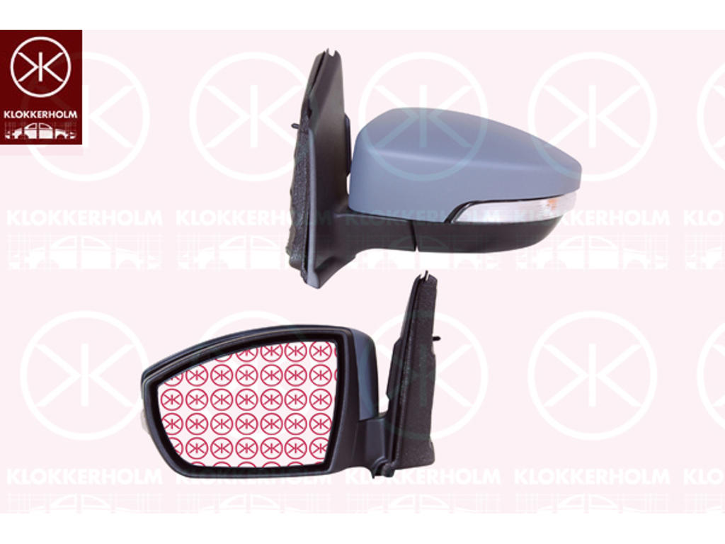 Exterior Mirror, Right, for electric mirror adjustment, Electronically foldable, with reading light, Number of pins: 8, w/primer, Heatable, Aspherical