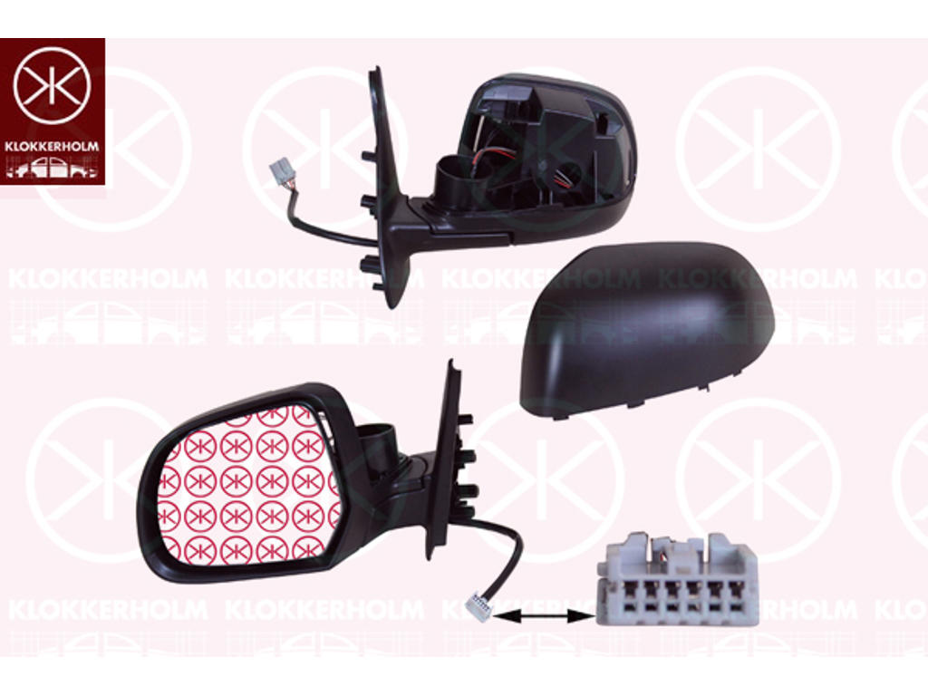 Exterior Mirror, Right, for electric mirror adjustment, Number of pins: 5, Heatable, w/primer, Aspherical