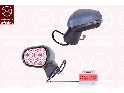 Utv.spegel, Vänster, för el. spegelinställning, med blinkljus, primerbehandlad, Antal stickkontakter: 10, med positionsljus, uppvärmbar, konvex