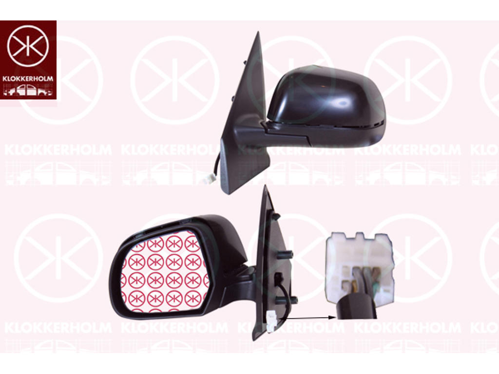 Exterior Mirror, Right, for electric mirror adjustment, with thermo sensor, Number of pins: 7, Heatable, Convex, w/primer