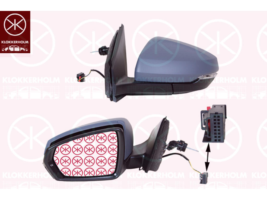 Exterior Mirror, Left, Control: cable pull, w/primer, with indicator, Number of pins: 2, Aspherical