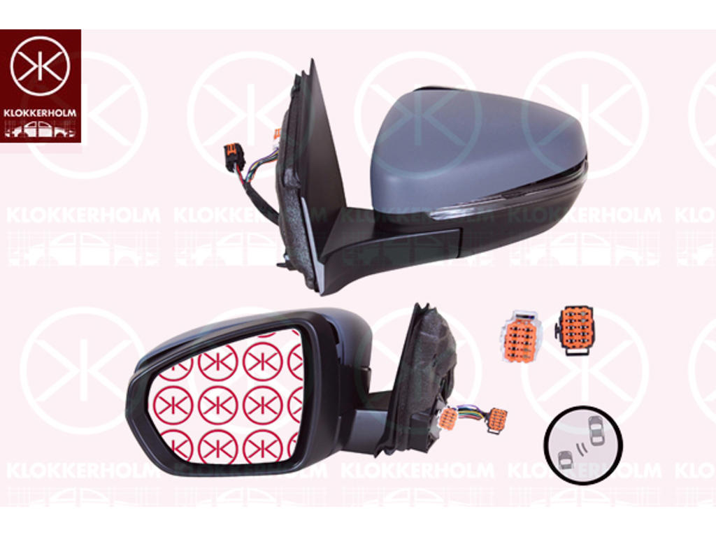 Exterior Mirror, Left, Heatable blind spot mirror, with memory, Electronically foldable, Number of pins: 8, Number of pins: 8, with reading light, w/primer, Convex