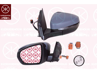 Exterior Mirror, Left, Heatable blind spot mirror, with memory, Electronically foldable, Number of pins: 8, Number of pins: 8, w/primer, Convex