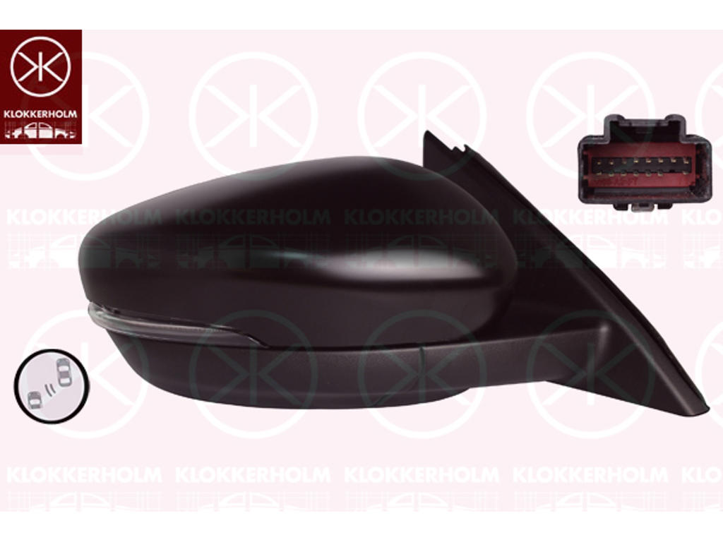 Exterior Mirror, Right, Electronically foldable, with memory, Number of pins: 13, with reading light, w/primer, Convex, Complete Mirror