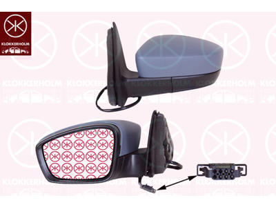 Exterior Mirror, Left, for electric mirror adjustment, Number of pins: 5, Heatable, Convex, w/primer, Complete Mirror