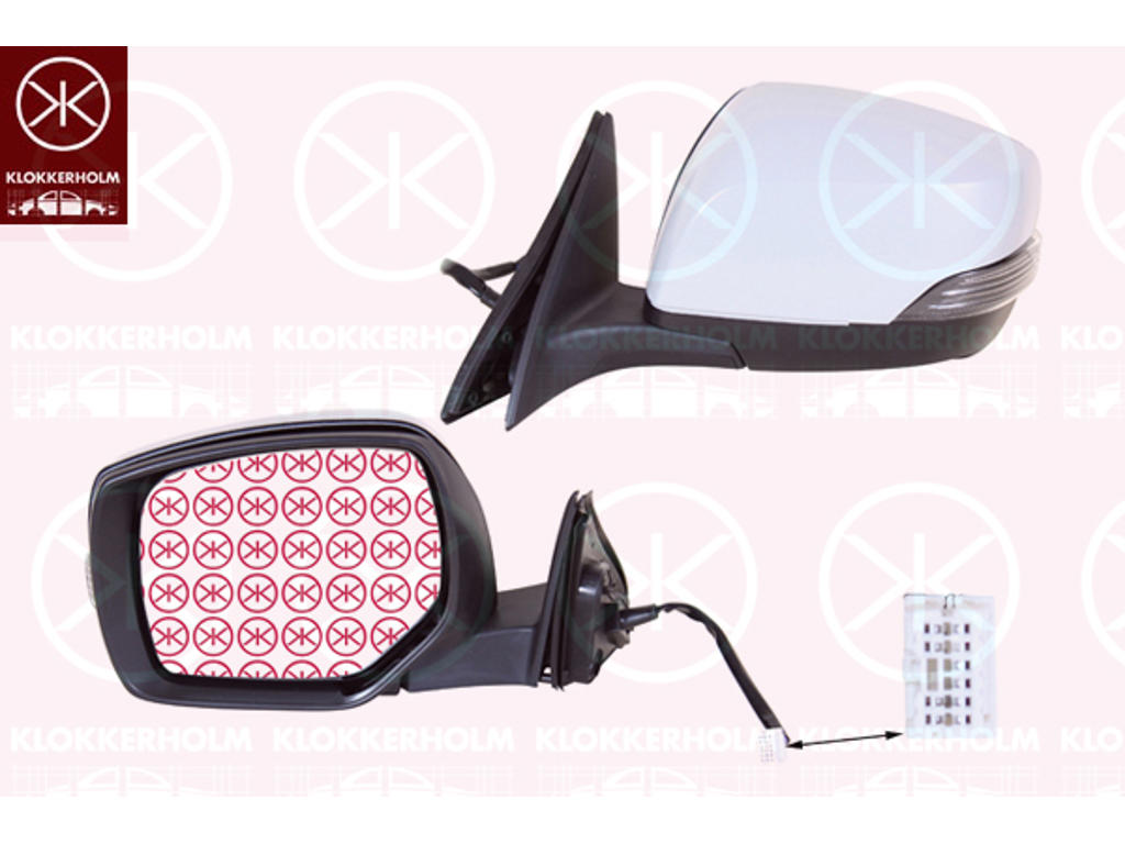 Utv.spegel, Höger, för el. spegelinställning, elektr. fällbar, Antal stickkontakter: 9, med blinkljus, uppvärmbar, konvex, m/grundlack