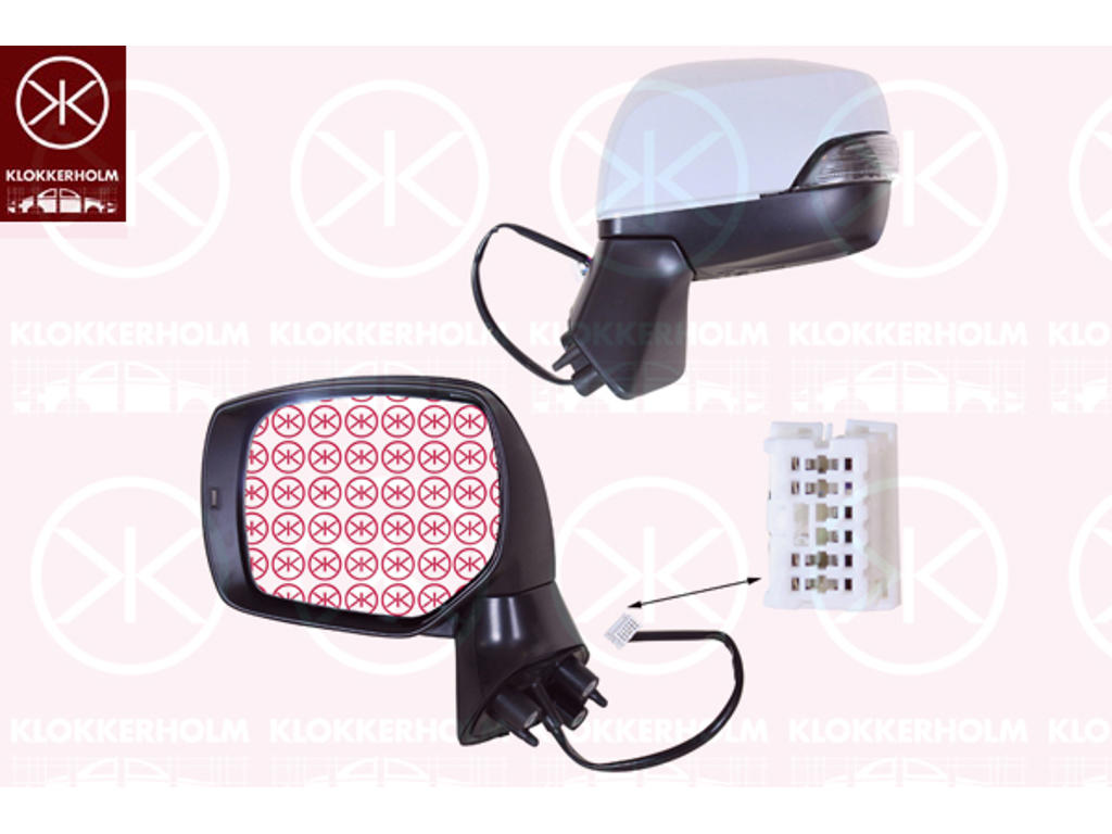 Utv.spegel, Höger, för el. spegelinställning, elektr. fällbar, Antal stickkontakter: 9, med blinkljus, uppvärmbar, konvex, m/grundlack