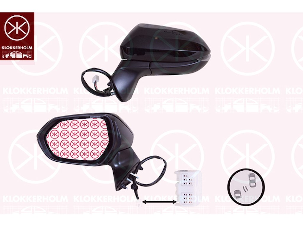 Utv.spegel, Vänster, Döda-vinkelnspegel uppvärmd, Antal stickkontakter: 9, för el. spegelinställning, elektr. fällbar, LED, med blinkljus, uppvärmbar, konvex, m/grundlack