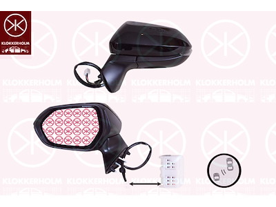 Utv.spegel, Höger, Döda-vinkelnspegel uppvärmd, för el. spegelinställning, elektr. fällbar, LED, med blinkljus, uppvärmbar, konvex, m/grundlack, Antal dörrar: 9