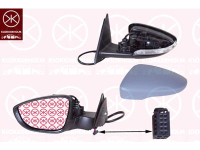 Exterior Mirror, Left, for electric mirror adjustment, Electronically foldable, Number of pins: 8, with indicator, Heatable, w/primer, Aspherical, SMR