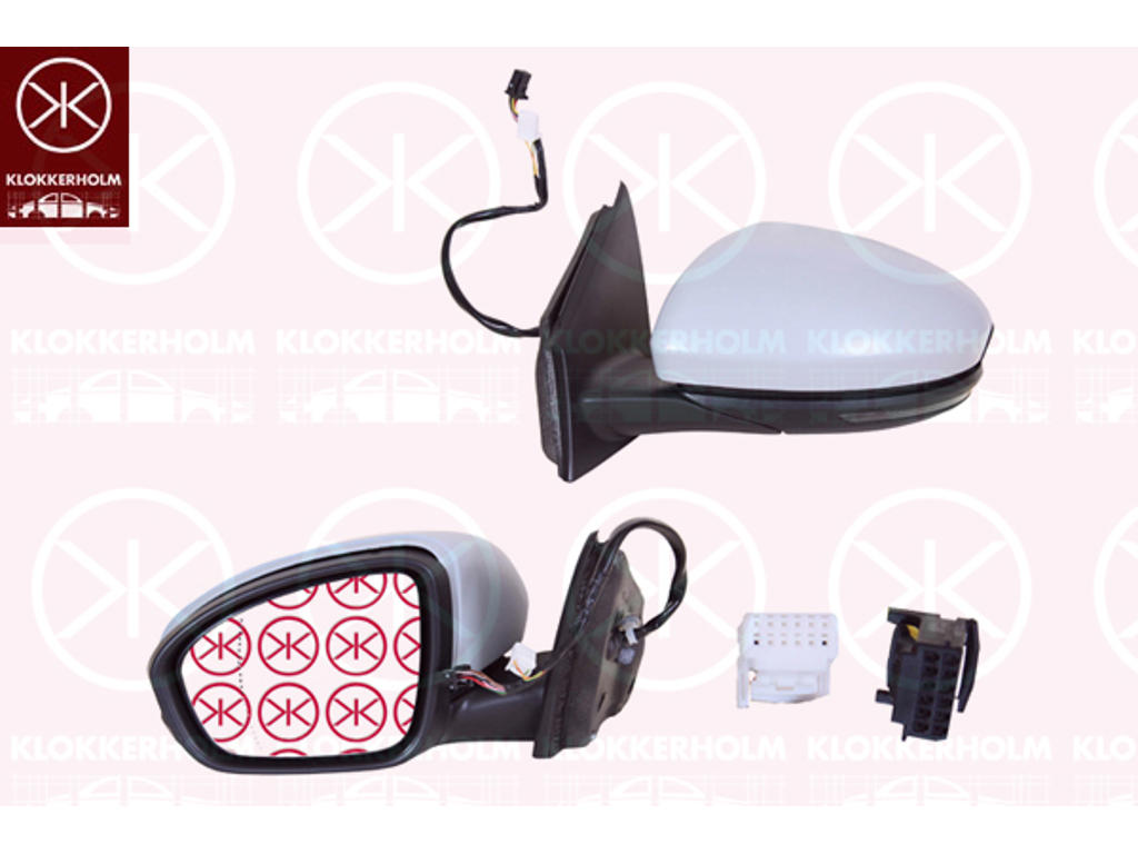 Exterior Mirror, Right, for electric mirror adjustment, Number of pins: 13, Electronically foldable, w/primer, with thermo sensor, with reading light, Heatable, Convex