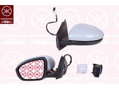 Exterior Mirror, Left, for electric mirror adjustment, Number of pins: 11, Electronically foldable, w/primer, with thermo sensor, with reading light, Heatable, Aspherical
