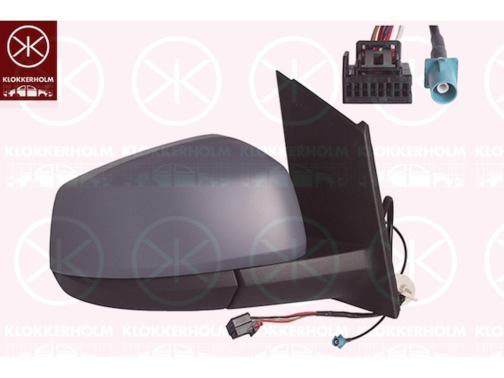 Exterior Mirror, Right, for electric mirror adjustment, Number of pins: 5, with aerial, Vehicle Equipment Line/Variant: FM2, Heatable, Convex, w/primer