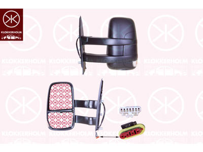Exterior Mirror, Left, for electric mirror adjustment, Long mirror arm, Number of pins: 7, Number of pins: 4, with thermo sensor, with indicator, Heatable, Convex