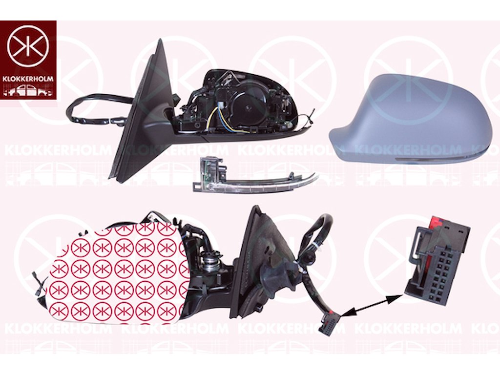 Exterior Mirror, Left, Number of pins: 14, Electronically foldable, with memory, with indicator, w/primer, Heatable, Aspherical