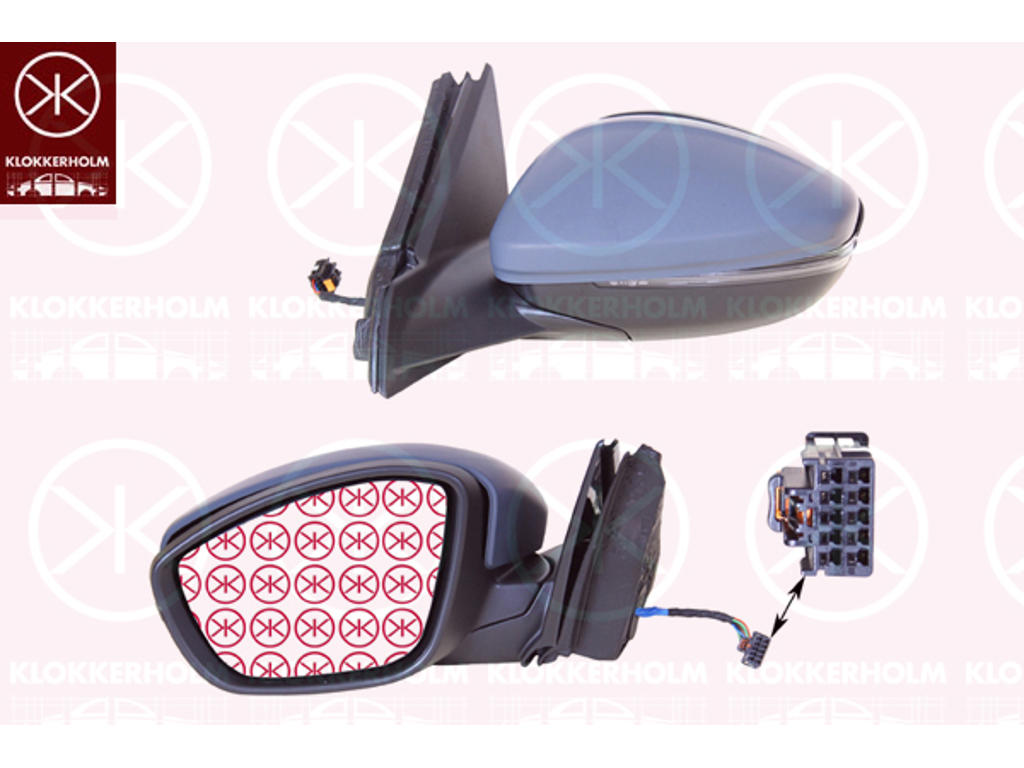 Exterior Mirror, Left, for electric mirror adjustment, Number of pins: 6, with indicator, WY5W, w/primer, Heatable, Convex