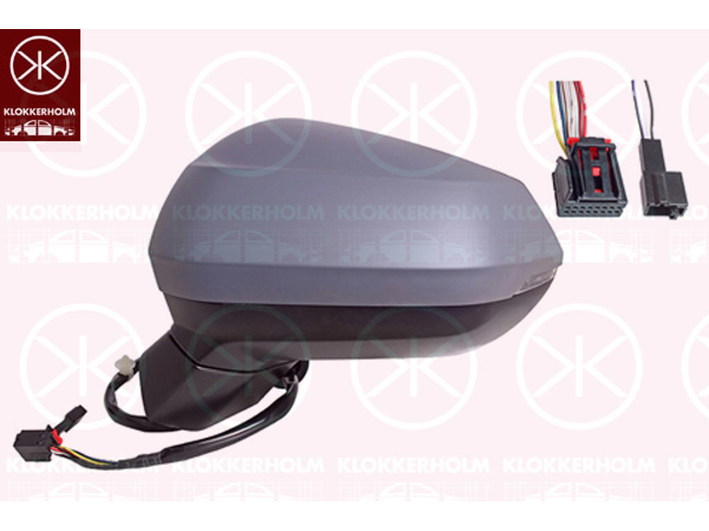Exterior Mirror, Left, for electric mirror adjustment, Number of pins: 8, with indicator, Heatable, w/primer, Aspherical