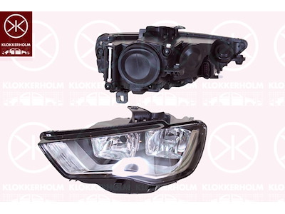 Huvudstrålkastare, Vänster, H7/H7, H15, med stäämotor för lysviddsreglering, Hella