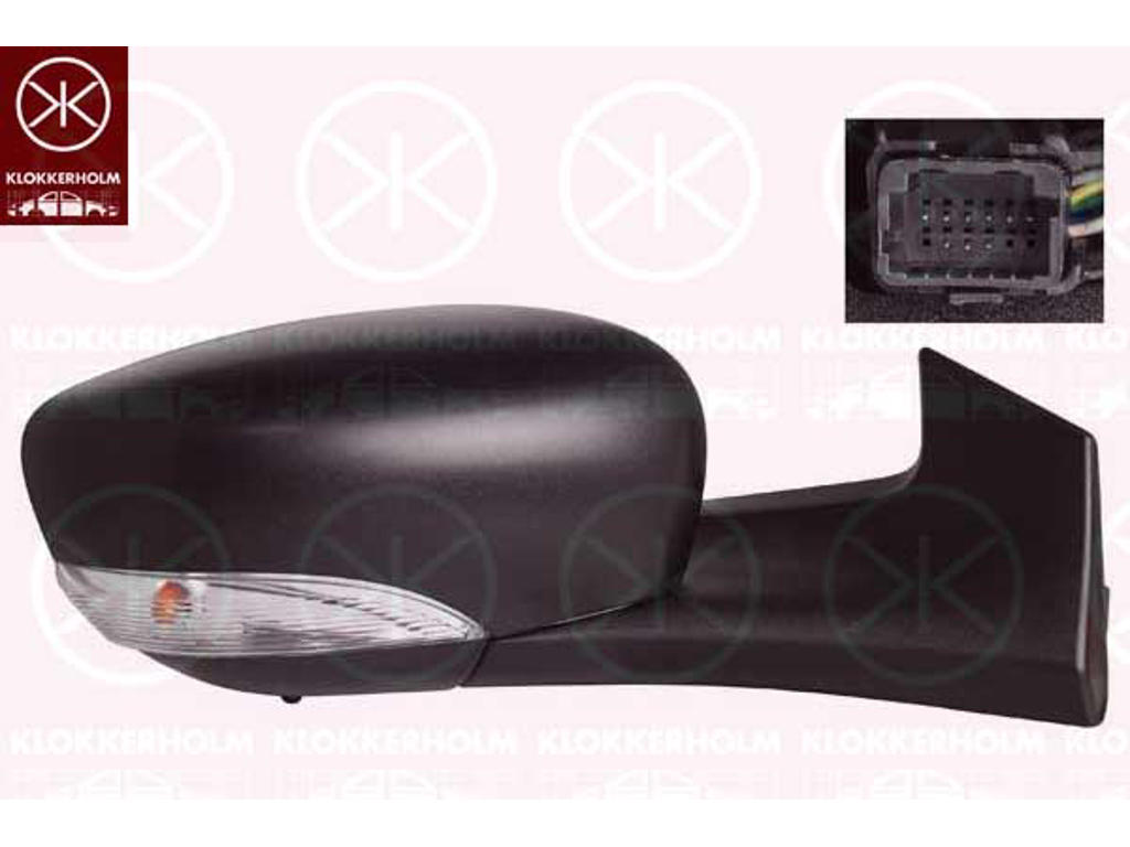 Exterior Mirror, Right, for electric mirror adjustment, with indicator, WY5W, with thermo sensor, Number of pins: 9, black, Heatable, Convex