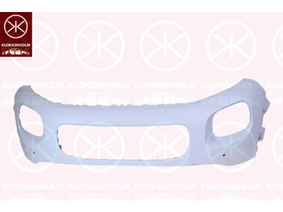 Bumper, w/primer, with hole(s) for park assist (parallel parking), Front, with hole(s) for fog lights, Number of bores: 4