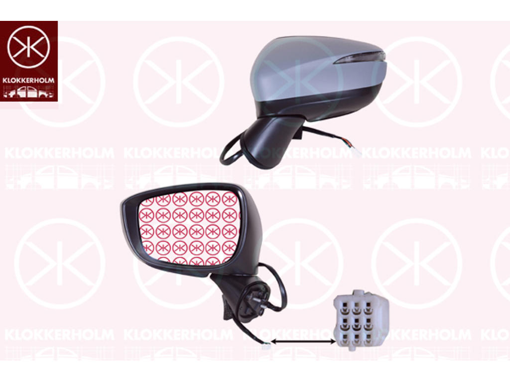 Exterior Mirror, Heatable, Right, for electric mirror adjustment, Number of pins: 8, Electronically foldable, with indicator, Convex, w/primer