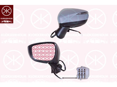 Exterior Mirror, Electronically foldable, Heatable, Left, for electric mirror adjustment, Number of pins: 8, with indicator, Aspherical, w/primer