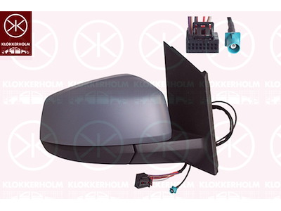 Exterior Mirror, Right, for electric mirror adjustment, Electronically foldable, Number of pins: 7, with aerial, Vehicle Equipment Line/Variant: FM2, Heatable, Convex, w/primer
