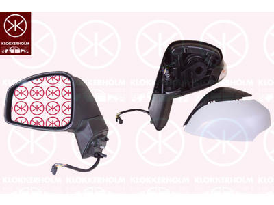 Exterior Mirror, Left, for electric mirror adjustment, Number of pins: 10, Electronically foldable, w/primer, with thermo sensor, Heatable, Aspherical
