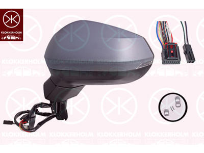 Exterior Mirror, Left, for electric mirror adjustment, Number of pins: 8, with indicator, Electronically foldable, Heatable blind spot mirror, w/primer, Aspherical