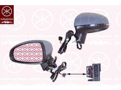 Exterior Mirror, Left, for electric mirror adjustment, Complete Mirror, Number of pins: 6, with indicator, w/primer, Heatable, Aspherical