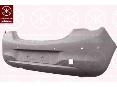 Bumper, w/primer, with hole(s) for park assist (parallel parking), Rear, Number of bores: 6
