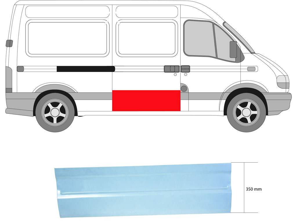 Door, body, Right Rear, lateral installation, Repair Panel, Lower Section, Height [cm]: 35