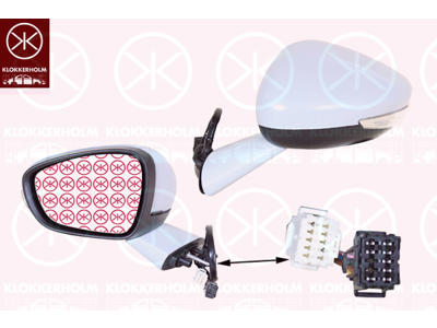 Exterior Mirror, Left, Electronically foldable, Number of pins: 8, Number of pins: 2, with indicator, with reading light, Heatable, w/primer, Convex