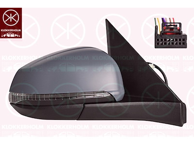 Exterior Mirror, with indicator (LED), Electronically foldable, Left, Number of pins: 9, with Peripheral Lighting, for vehicles without drive assistance system, Heatable, Convex, w/primer
