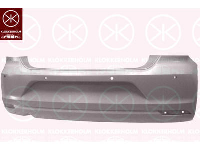 Bumper, w/primer, with hole(s) for park assist (parallel parking), with hole(s) for exhaust pipe, Rear, not for trim level: Blue Motion , Number of bores: 4, only in connection with: 6C6 807 417L GRU
