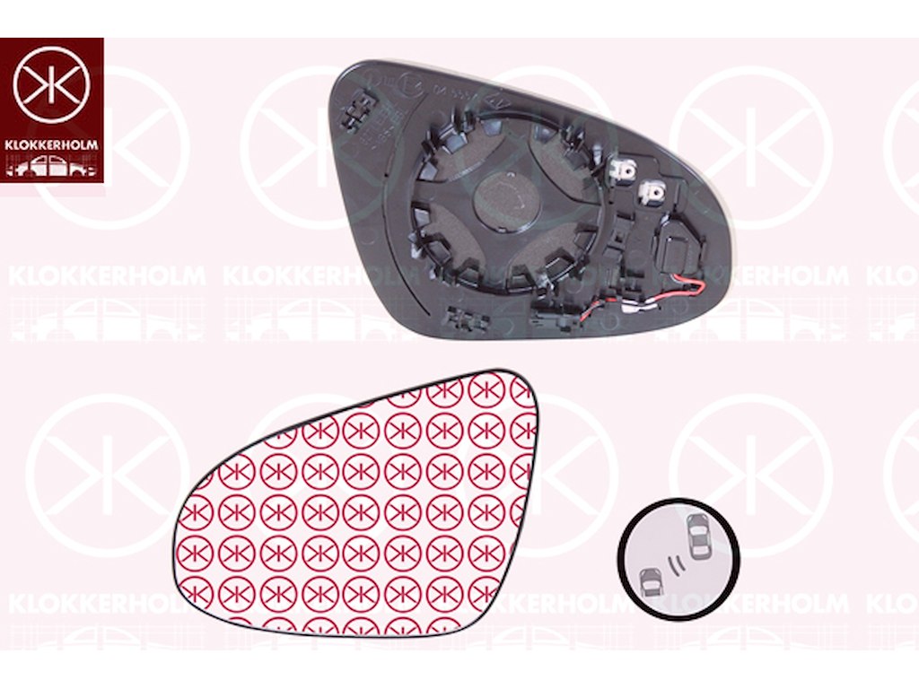 Mirror Glass, exterior mirror, for vehicles with blind spot assistant, Right, Heatable, Convex