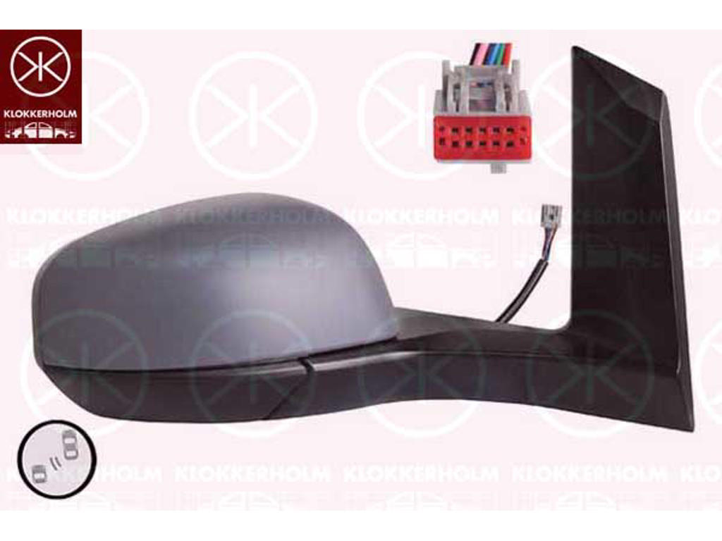 Exterior Mirror, Right, Heatable blind spot mirror, Electronically foldable, Number of pins: 9, Heatable, w/primer, Aspherical