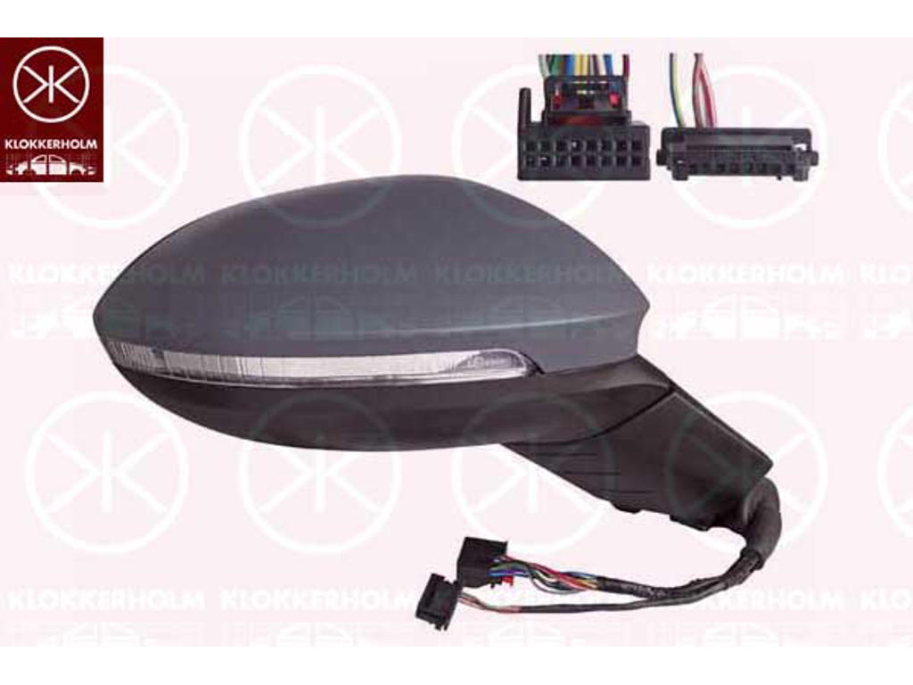 Exterior Mirror, Right, for vehicles with lane keeping assist, Electronically foldable, with memory, Number of pins: 13, Number of pins: 3, with Peripheral Lighting, with indicator (LED), w/primer, Convex, Complete Mirror