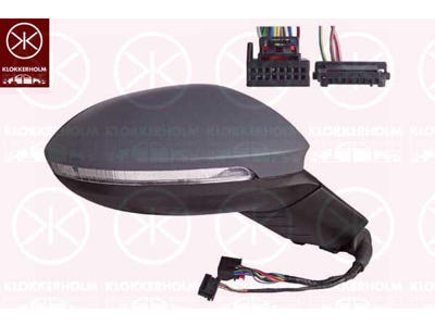 Exterior Mirror, Right, for vehicles with lane keeping assist, Electronically foldable, with memory, Number of pins: 13, Number of pins: 3, with Peripheral Lighting, with indicator (LED), w/primer, Convex, Complete Mirror