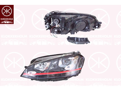 Ajovalo, GTI, Valaistusvoimakkuus [lx]: 12.5, Vasen, Bi-xenon, Päiväajovalolla (LED), ilman xenonohjaonta, Valokorkeussäätimen moottorilla, D3S/H7