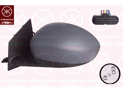Exterior Mirror, for vehicles with blind spot assistant, Left, for electric mirror adjustment, Heatable, Number of pins: 6, w/primer, Convex
