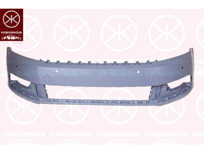 Bumper, Front, with hole(s) for park assist (parallel parking), Number of bores: 6, w/primer, not for trim level: R-LINE