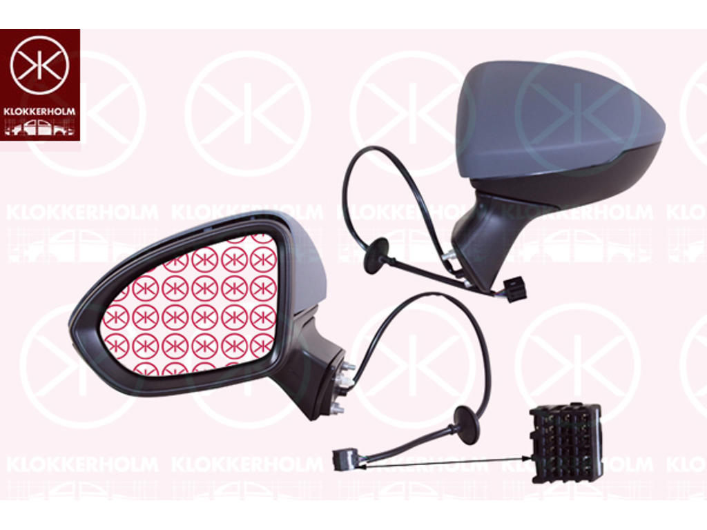Exterior Mirror, 4-dr, Left, for electric mirror adjustment, Number of pins: 5, Heatable, w/primer, Aspherical
