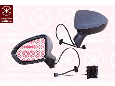 Exterior Mirror, 4-dr, Left, for electric mirror adjustment, Number of pins: 5, Heatable, w/primer, Aspherical