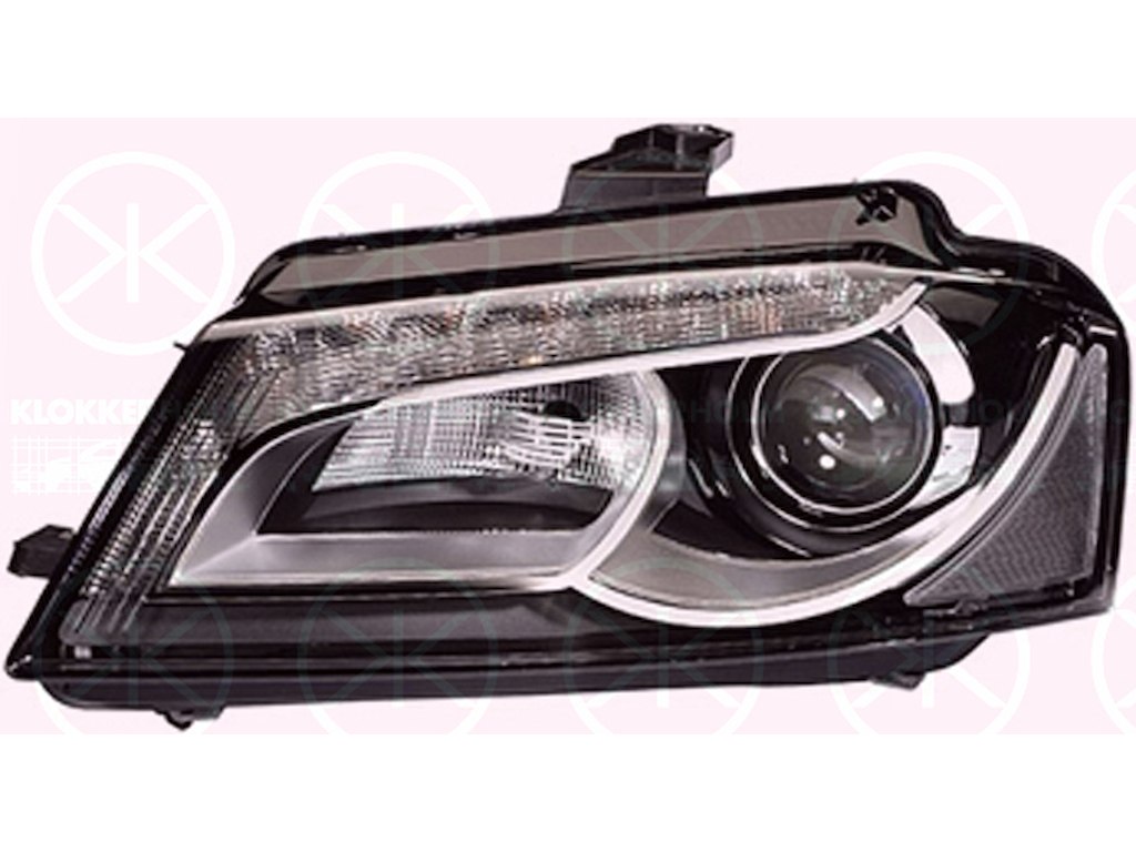 Headlight, without control unit for Xenon, with daytime running light, Bi-Xenon, with motor for headlamp levelling, Hella, Right, Illuminance [lx]: 20