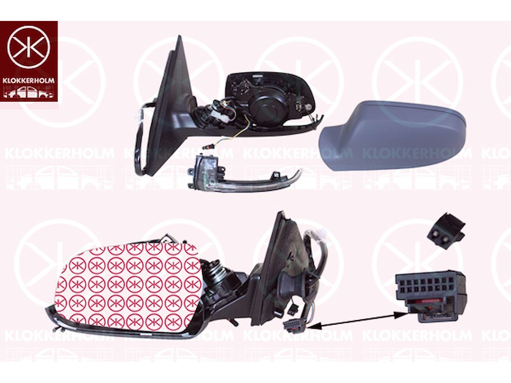 Exterior Mirror, Left, Number of pins: 10, Electronically foldable, with memory, with indicator, w/primer, Heatable, Aspherical, Complete Mirror