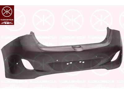 Bumper, Rear, with hole(s) for park assist (parallel parking), Number of bores: 6, black