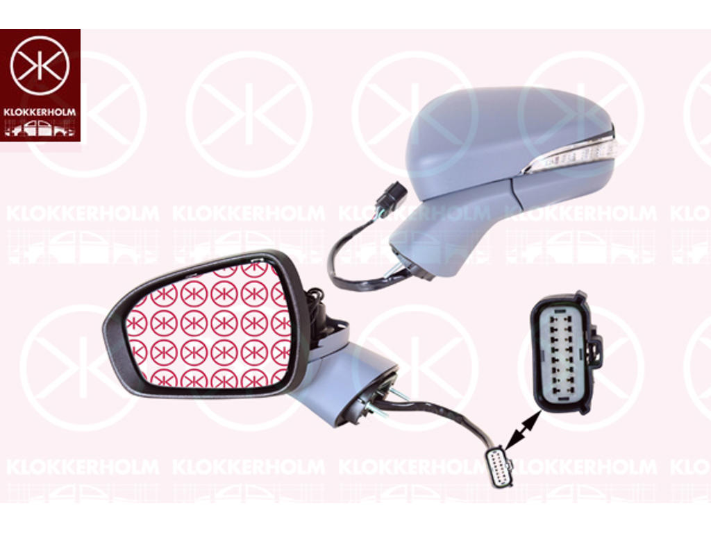 Exterior Mirror, Left, for electric mirror adjustment, Number of pins: 9, Electronically foldable, with reading light, with indicator, Heatable, Aspherical, w/primer